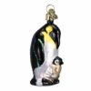 Emperor Penguin with Chick Glass Ornament