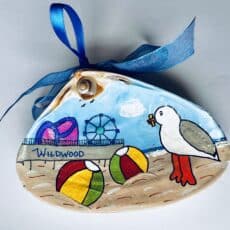 Wildwood Seagull and Boardwalk Hand Painted Shell Ornament