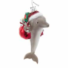 Dolphin With Santa Hat & Gifts Glass Ornament