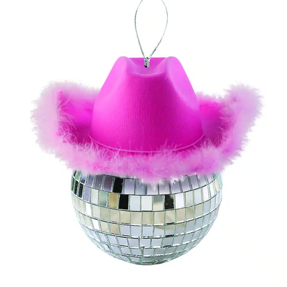 Pink Cowboy Hat with Disco Ball Ornament – Winterwood Gift  display picture 3